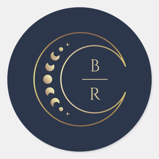 Blue Celestial Wedding Runder Aufkleber (Vorderseite)