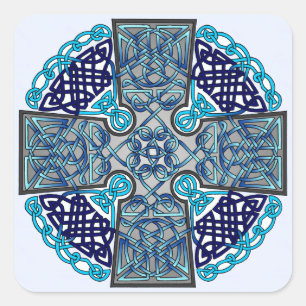 Blue Celtic Cross Medallion Quadratischer Aufkleber