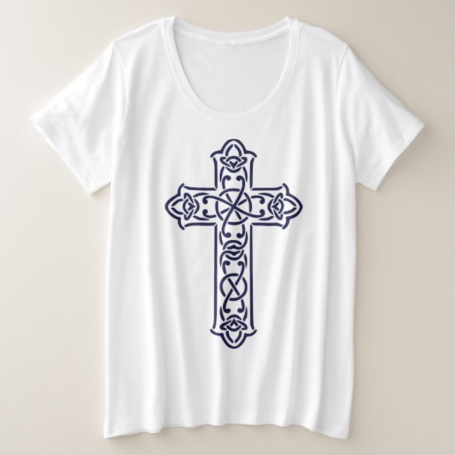 Blue Celtic High Cross Große Größe T-Shirt (Design vorne)
