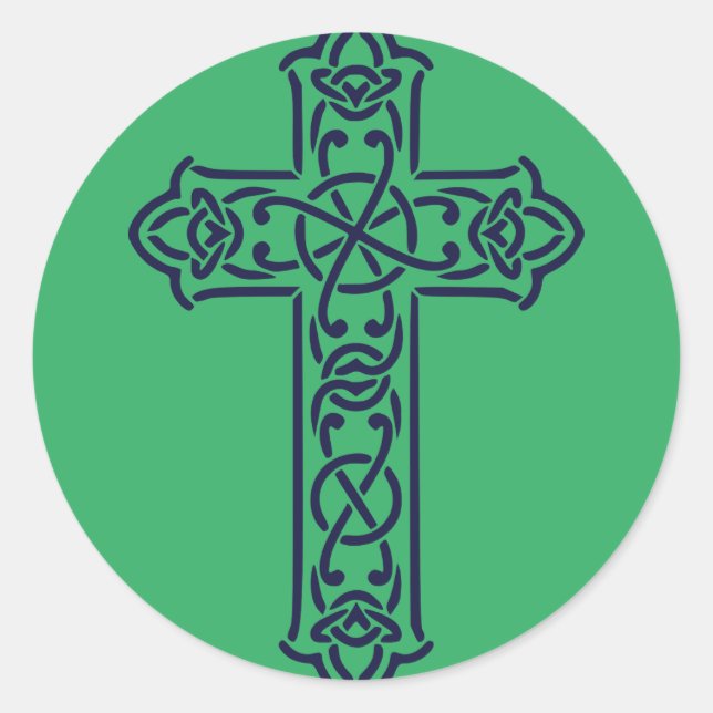 Blue Celtic High Cross Runder Aufkleber (Vorderseite)