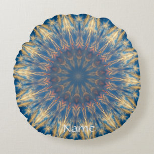 Blue Chakra Kaleidoskop Thunder_Cove Rundes Kissen