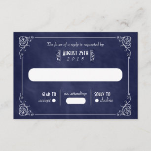 Blue Chalkboard Art Deco Wedding RSVP Cards