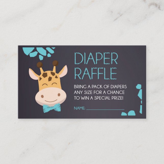 Blue Chalkboard Giraffe Diaper Raffle Ticket Begleitkarte (Vorderseite)