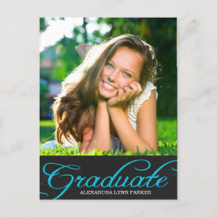 Blue Chalkboard Graduation Party Einladung Postkar
