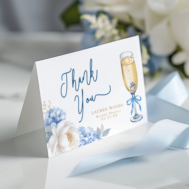 Blue Champagne Brautparty geklappt Danke Karte (Elegant Bridal Shower Thank You Card)