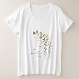Blue Champagne Cheers & Gold Hearts Fabulous Bride Große Größe T-Shirt