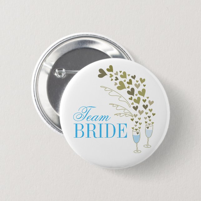 Blue Champagne Cheers & Hearts Team Bride Wedding Button (Vorne & Hinten)