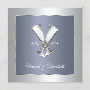 Blue Champagne Glass 25. Hochzeitstag Einladung