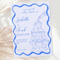Blue Champagne Tower Wavy Hand Drawn Wedding