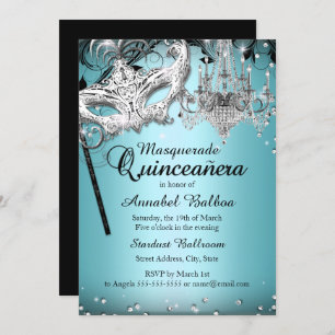 Blue Chandelier Masquerade Quinceanera Einladen Einladung