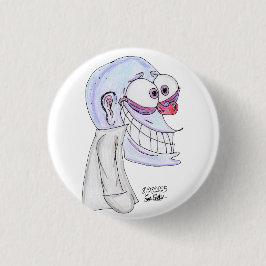 blue character smiling with coat button