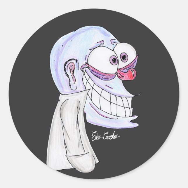 blue character smiling with coat runder aufkleber (Vorderseite)