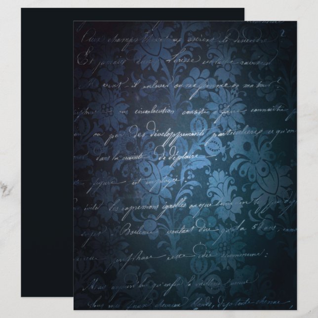 Blue Charcoal Gray Grunge Blumenschrift (Vorne/Hinten)