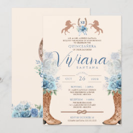 Blue Charro Western Rose Quinceanera Einladung