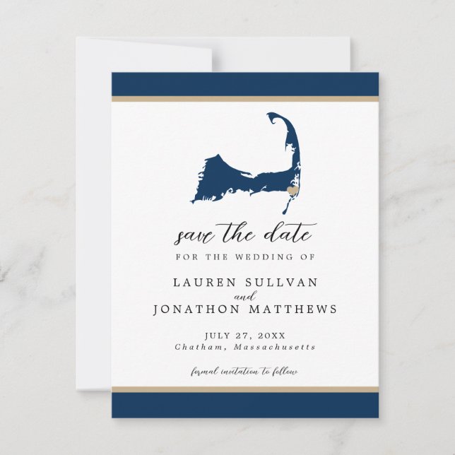 Blue Chatham Cape Cod Map Wedding the Date Save The Date (Vorderseite)