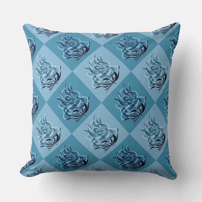 Blue Checked Abstrakt Blue Rose Throw Kissen (Vorderseite)