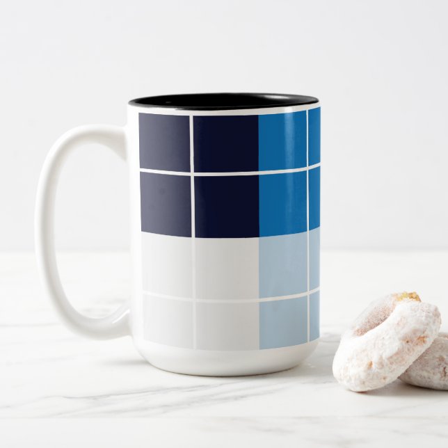 Blue Checked Kariert Zweifarbige Tasse (Mit Donut)