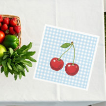 Blue Checked Paper Plates with Cherries for Summer