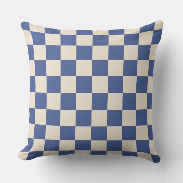 Blue Checkerboard und Kariertes Throw Kissen (Vorderseite)