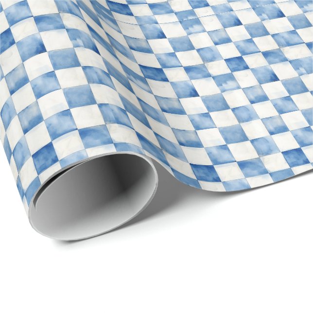 Blue Checkered Decorative Gift Wrap Paper Geschenkpapier (Rolleneckpunkt)
