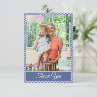 Blue Checkered Gingham Birthday Danke Foto
