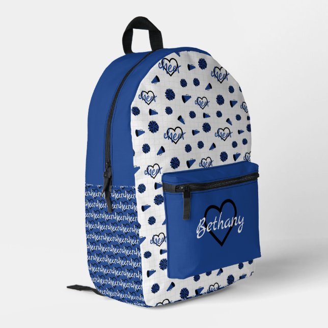 Blue Cheer Hearts, Pom Poms, Megaphone Muster Bedruckter Rucksack (Rückseitige Ecke links)