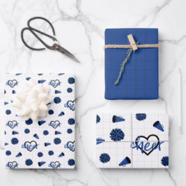 Blue Cheer Hearts, Pom Poms, Megaphone Muster Geschenkpapier Set