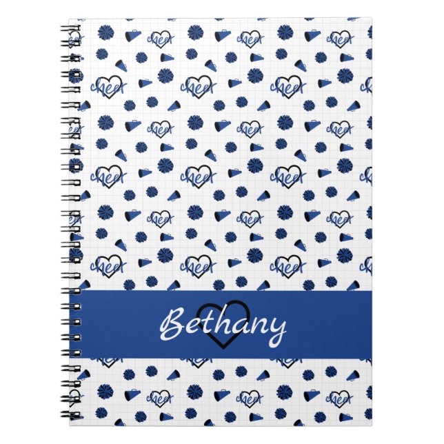 Blue Cheer Hearts, Pom Poms, Megaphone Muster Notizblock (Vorderseite)