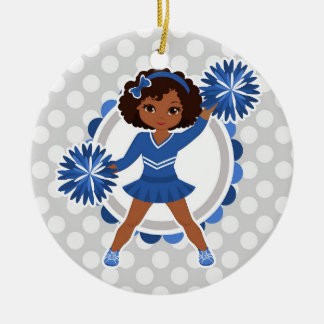 Blue Cheerleader African American - Niedlich Cheer Keramik Ornament