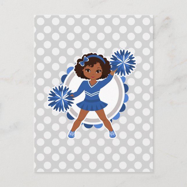 Blue Cheerleader African American - Niedlich Cheer Postkarte (Vorderseite)