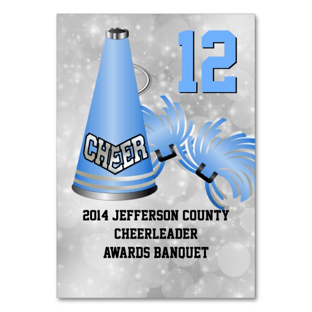 Blue Cheerleader Banquet Tischnummer Card (Vorderseite)