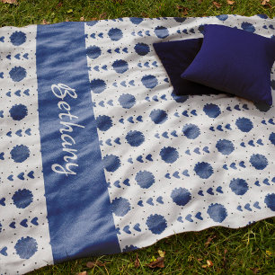 Blue Cheerleader Pom Poms & Hearts Muster Fleecedecke
