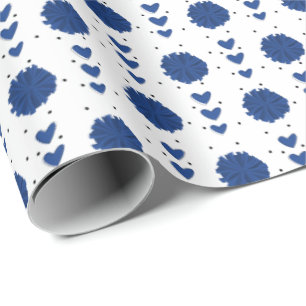 Blue Cheerleader Pom Poms & Hearts Muster Geschenkpapier