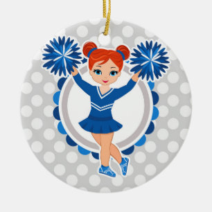Blue Cheerleader Redhead - Niedlich Cheer Keramik Ornament