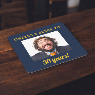 Blue Cheers & Beers Birthday Foto Keepake Rechteckiger Pappuntersetzer