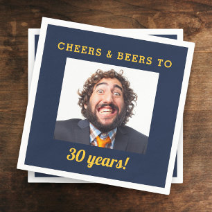 Blue Cheers & Beers Milestone Geburtstag Foto Serviette