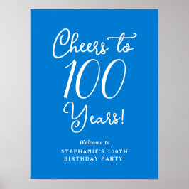 Blue Cheers to 100 Years Birthday Willkommen Poster