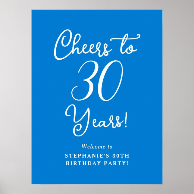 Blue Cheers to 30 Years Birthday Welcome Sign Poster (Vorne)