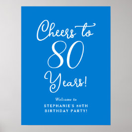 Blue Cheers to 80 Years Birthday Welcome Sign Poster