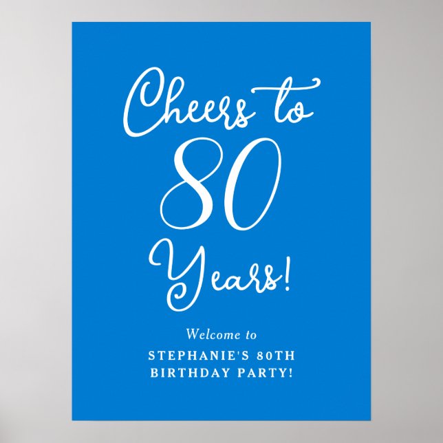 Blue Cheers to 80 Years Birthday Welcome Sign Poster (Vorne)