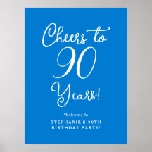 Blue Cheers to 90 Years Birthday Welcome Sign