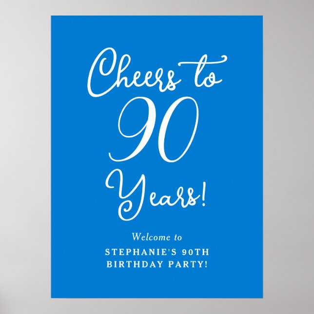 Blue Cheers to 90 Years Birthday Welcome Sign Poster (Vorne)