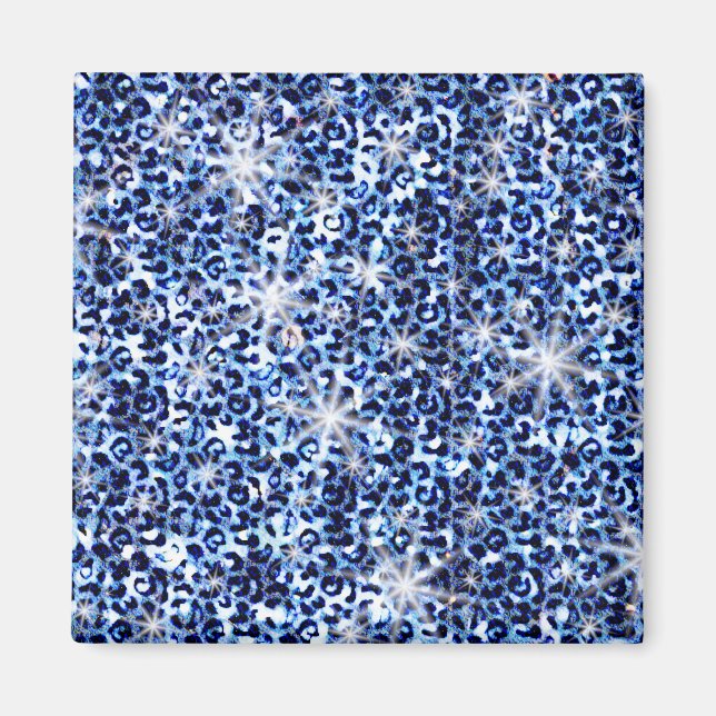 Blue Cheetah Glitzern Magnet (Vorne)