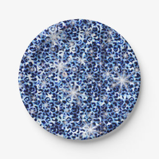 Blue Cheetah Glitzern Pappteller