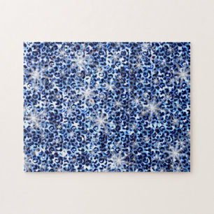 Blue Cheetah Glitzern Puzzle