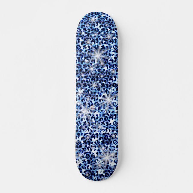 Blue Cheetah Glitzern Skateboard (Vorne)