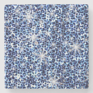 Blue Cheetah Glitzern Steinuntersetzer