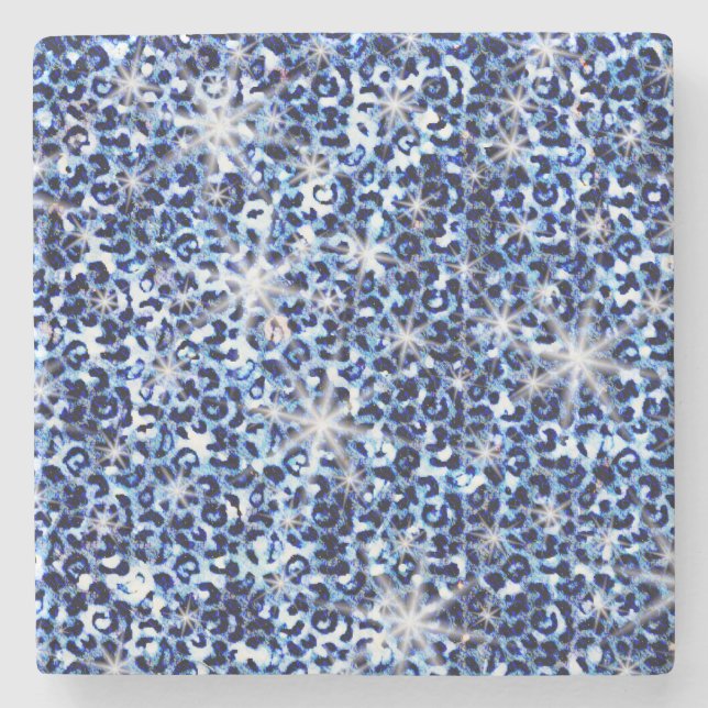Blue Cheetah Glitzern Steinuntersetzer (Vorderseite)