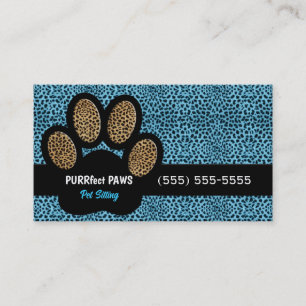 Blue Cheetah Print Custom Paw Pet Sitter Visitenkarte