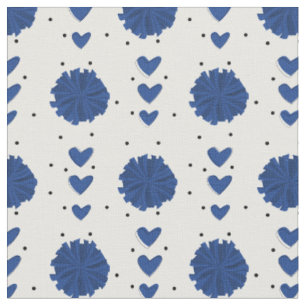 Blue Cheleader Pom Poms & Hearts Muster Stoff